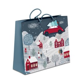 Dárková taška velká - Zasněžená vesnička (32,4 × 12,7 × 26 cm)