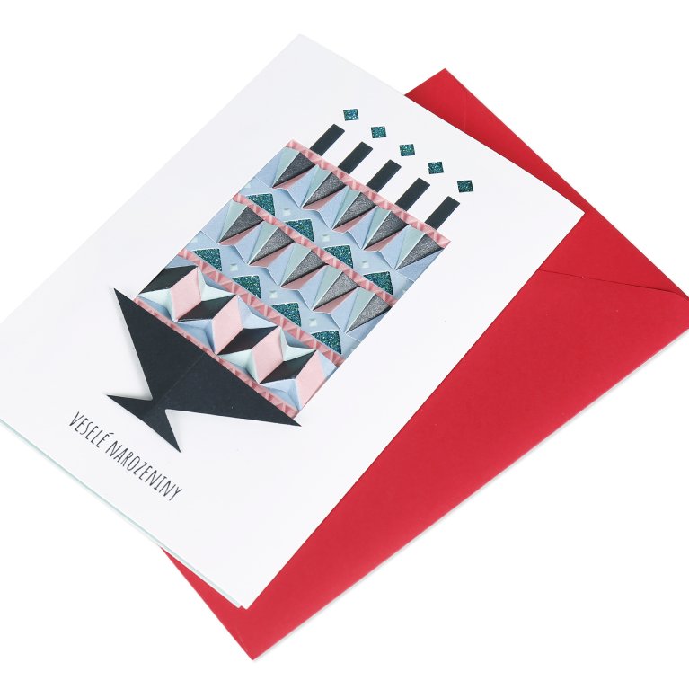                             Luxusní narozeninové přání - Origami dort                        