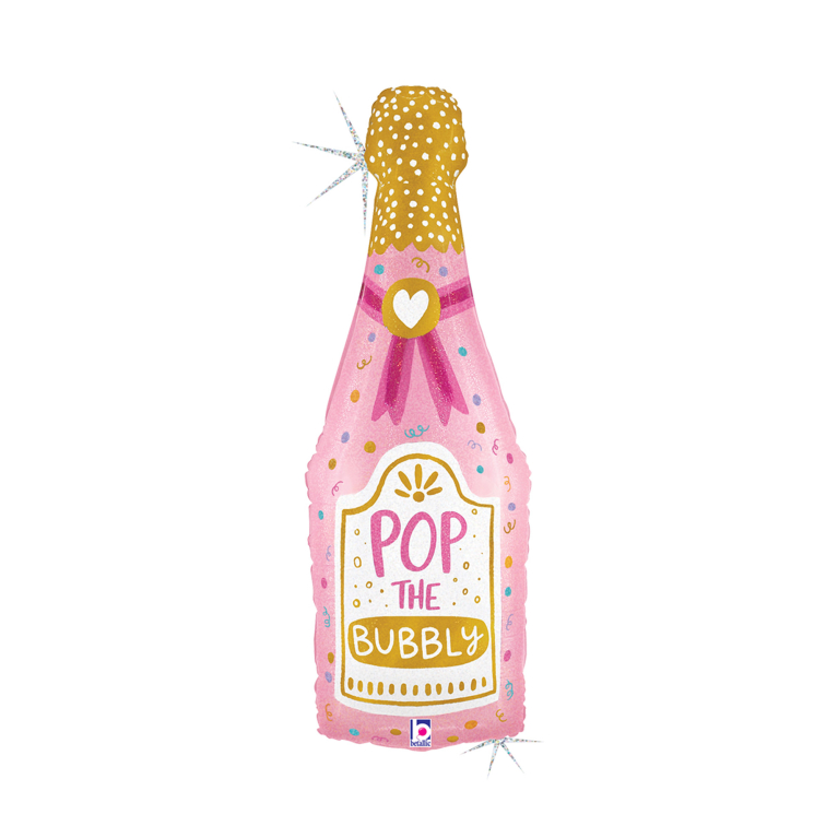 Balónek fóliový Láhev šampaňského Pop the bubbly růžová                    