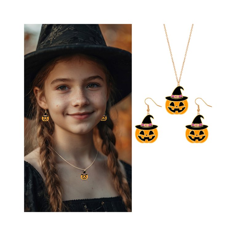 Naušnice a náhrdelník Halloween Dýně                    