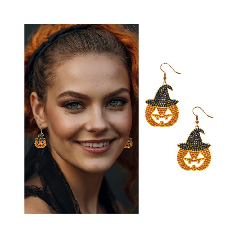 Náušnice Halloween Dýně s kamínky                    