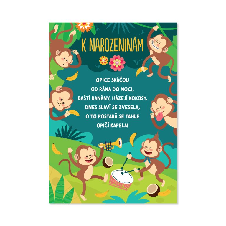 Hrací přání k narozeninám - Opičí kapela                    