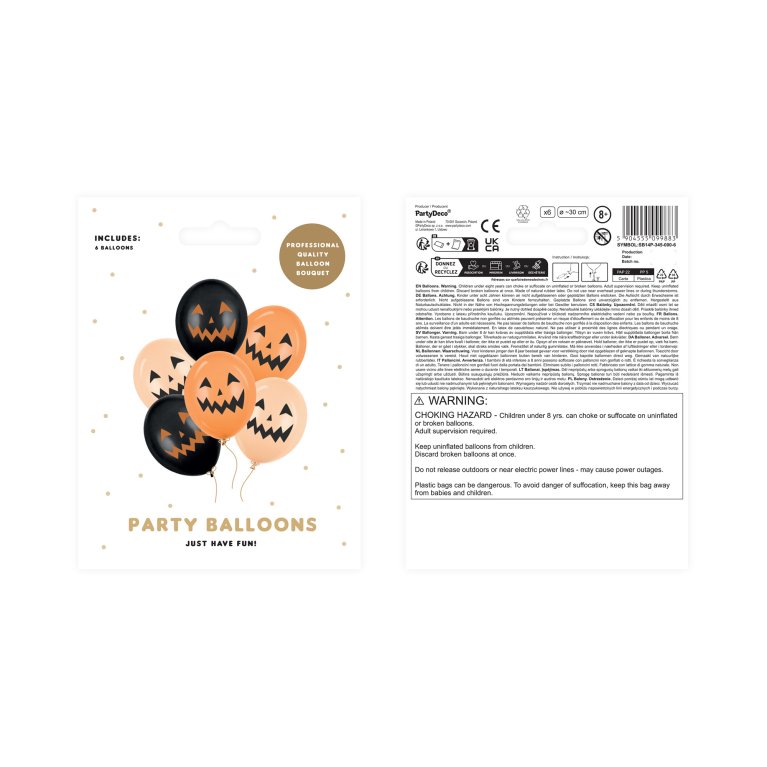                             Balónky latexové Halloween dýně oranžovo-černé 6 ks                        