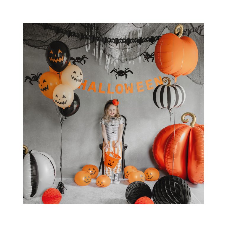                             Balónky latexové Halloween dýně oranžovo-černé 6 ks                        