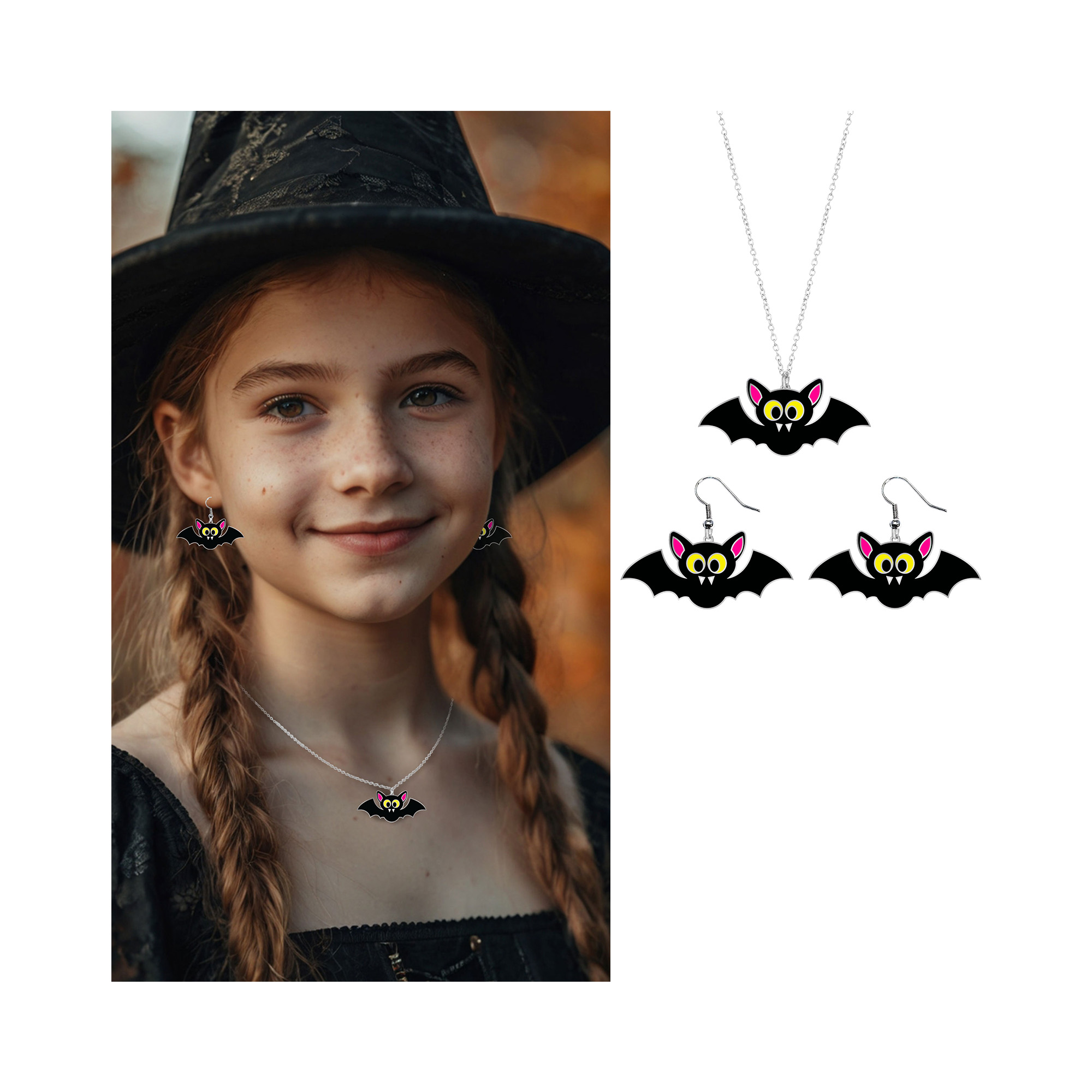 Naušnice a náhrdelník Halloween Netopýr Albi